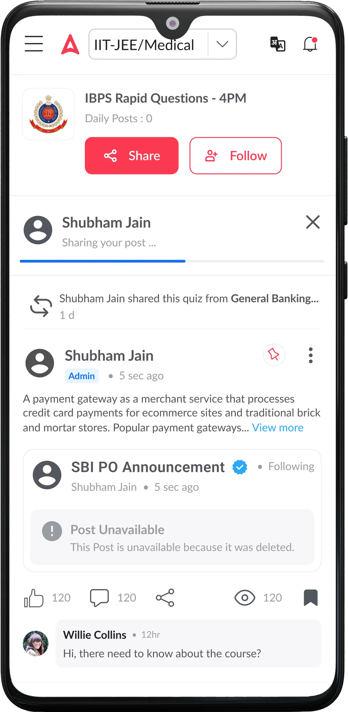 A group page with share and follow actions, member activity and posts