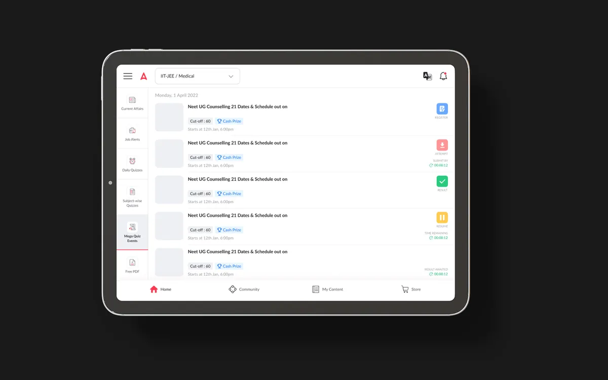 iOS App — home screen