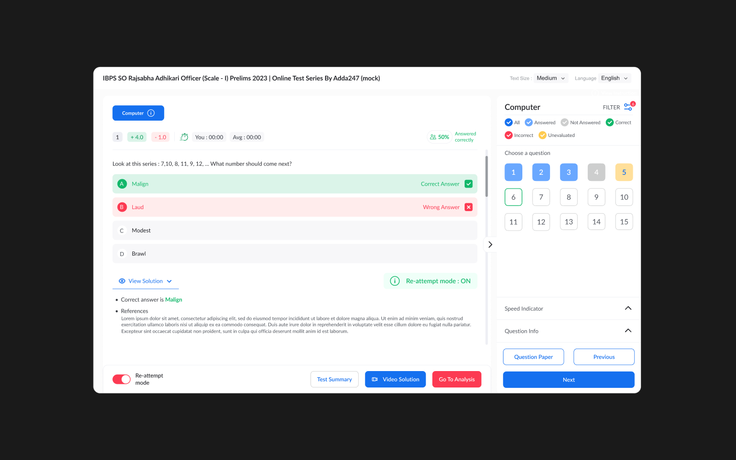 Test Series — question navigator