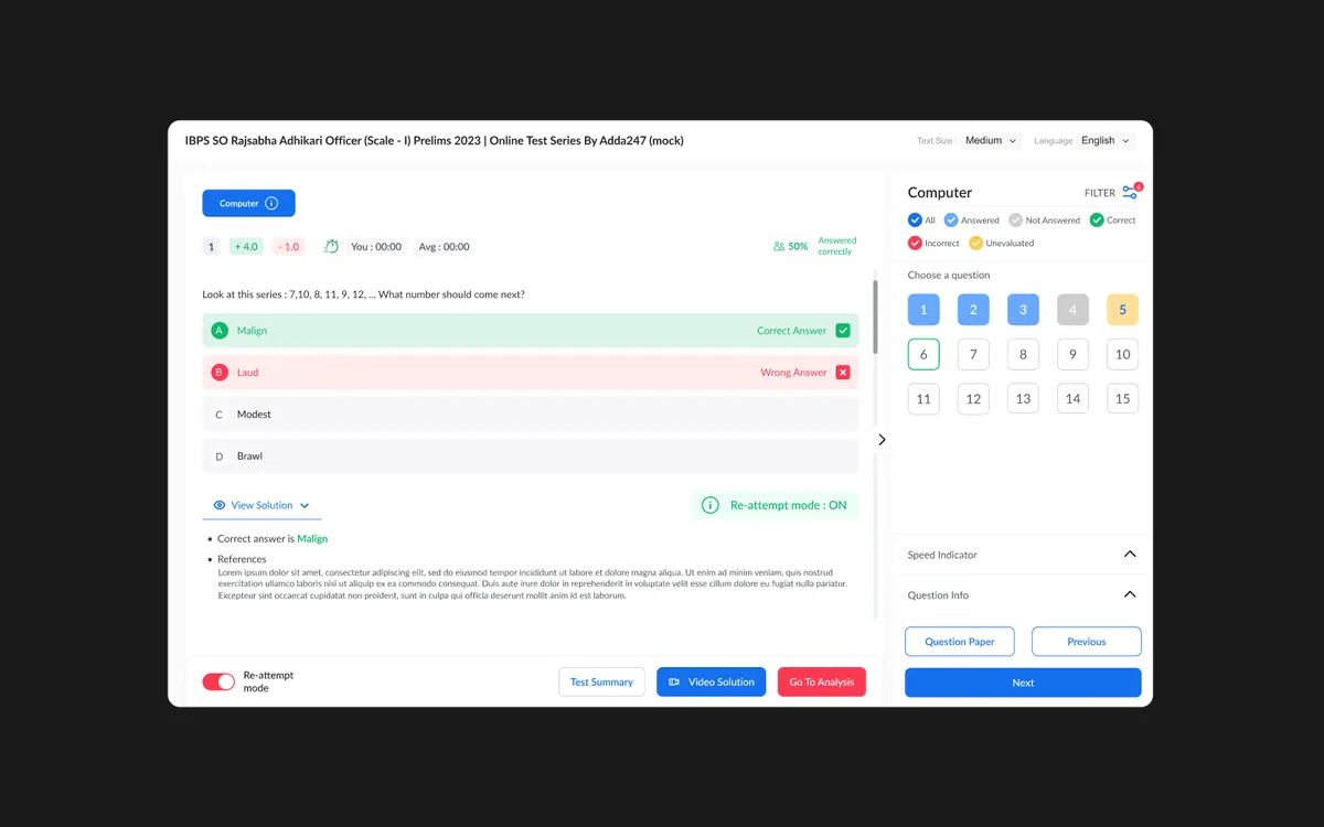 Test Series — question navigator